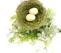 24″ Nest with Eggs & Daisy Pick, White