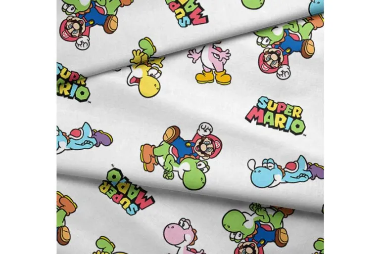 Nintendo Super Mario and Yoshi Toss on White Fabric