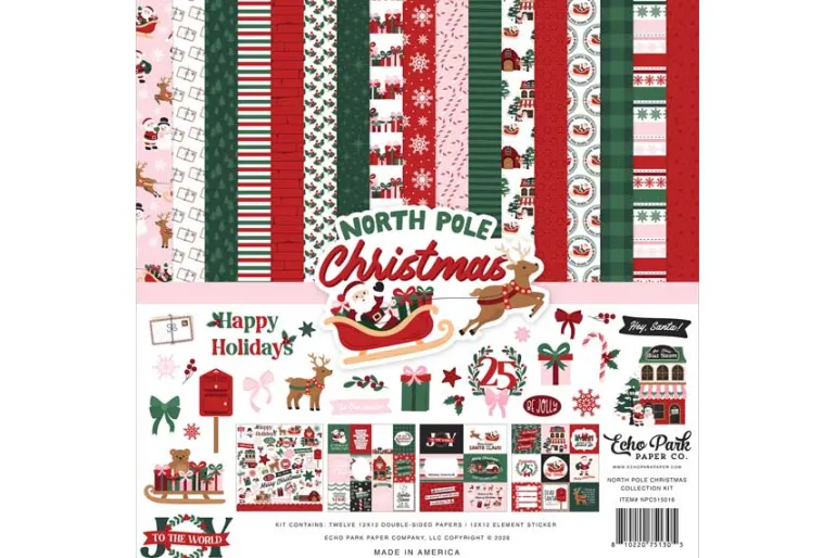 North Pole Christmas 3×4 Journaling Cards 12×12 Patterned Paper