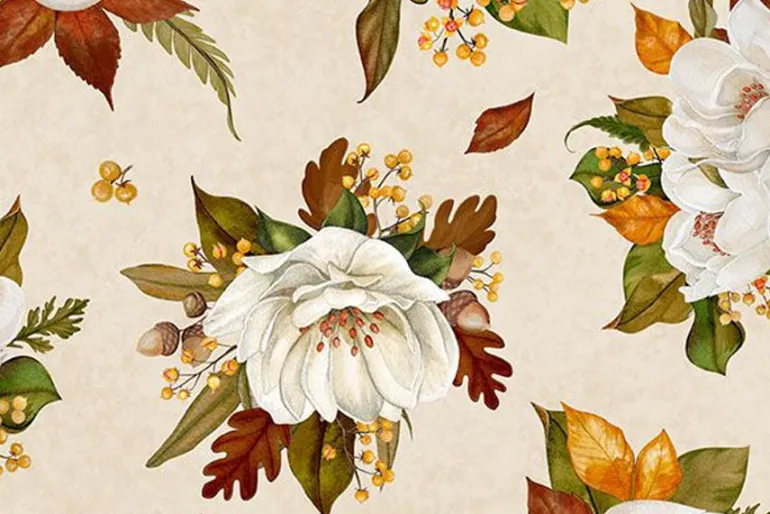 Oh My Gourd Magnolia Blooms Tossed on Cream