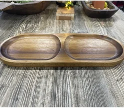 Oval Wooden Tray Two Compartments