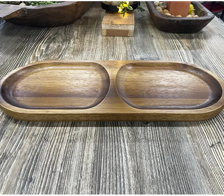 Oval Wooden Tray Two Compartments