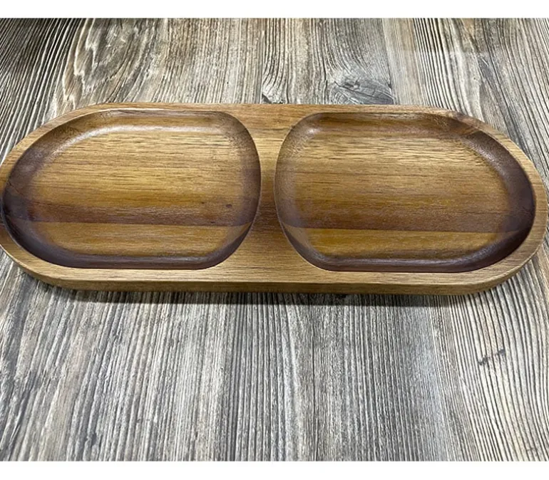 Oval Wooden Tray Two Compartments