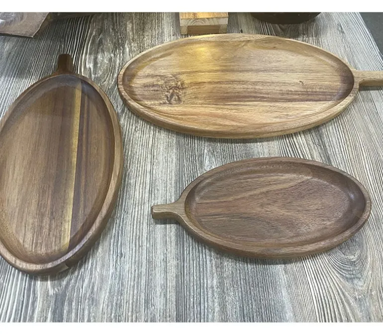 Oval Wooden Tray with Handle – Large