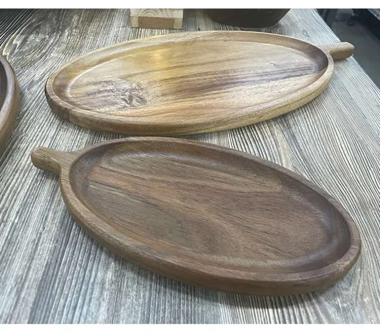 Oval Wooden Tray with Handle – Large
