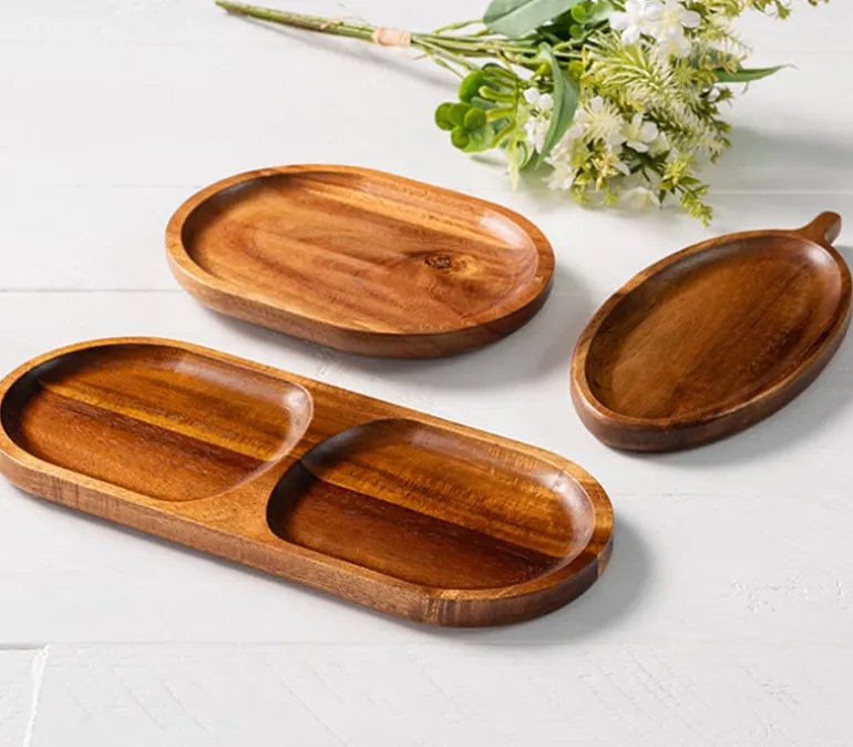 Oval Wooden Tray with Handle – Large