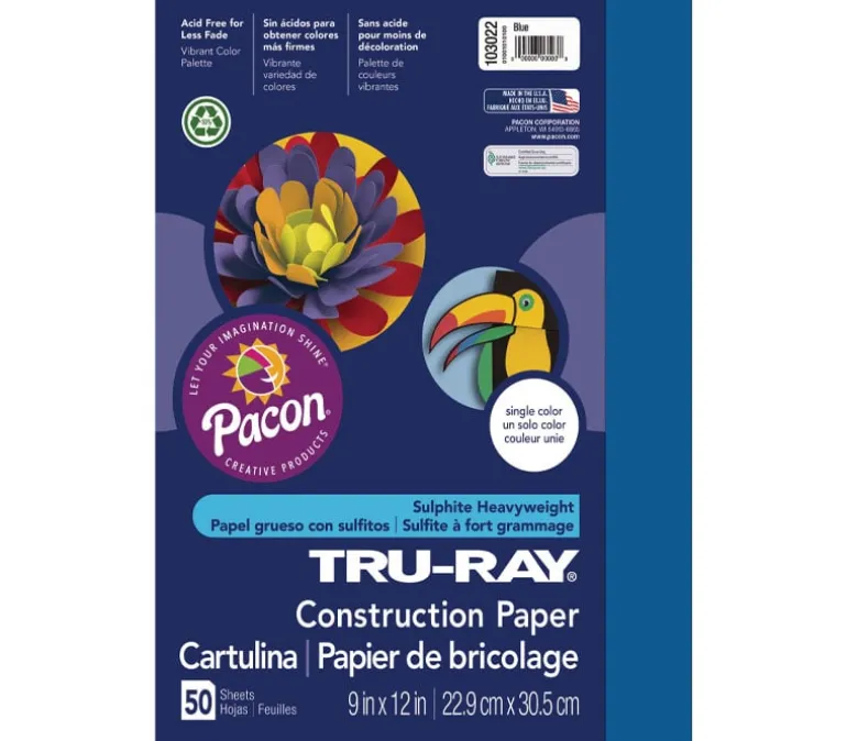 Pacon Construction Truray Paper – 12-inch x 18-inch – Assorted – 50 Sheets