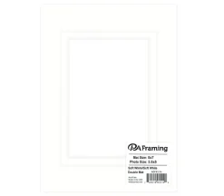 PA Framing Mat Board – Double 5-inch x 7-inch/3-1/2-inch x 5-inch – White Core Soft White/Soft White