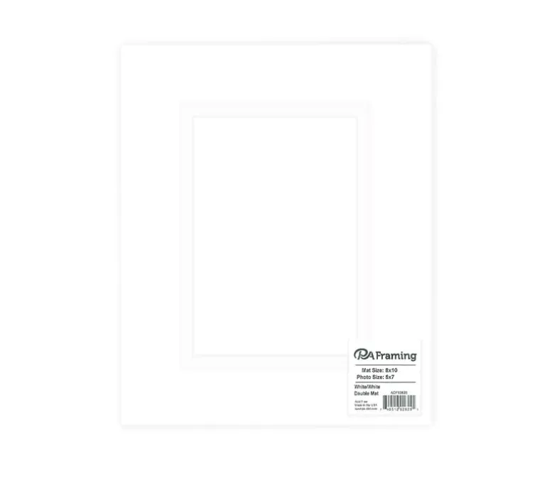 PA Framing Mat Board – Double 8-inch x 10-inch/5-inch x 7-inch – White Core White/White