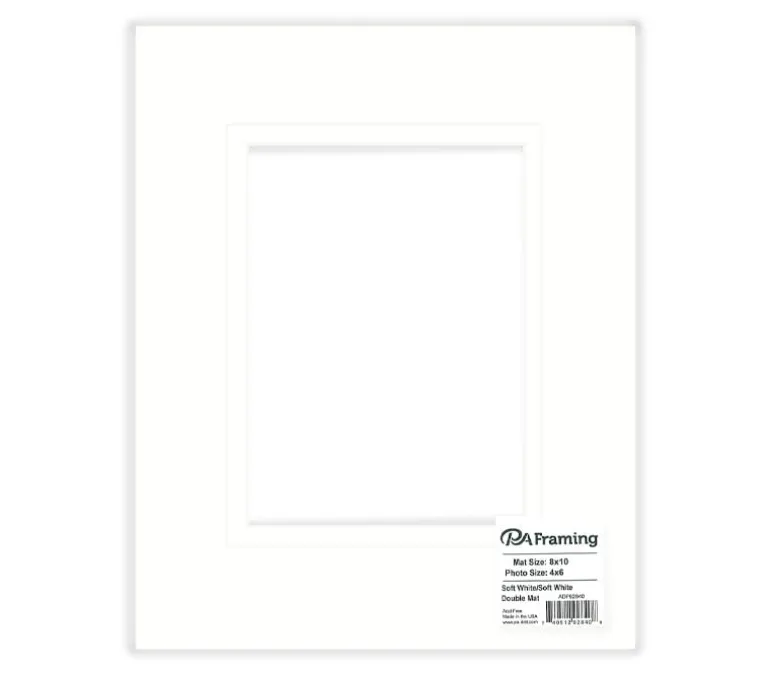 PA Framing Mat Board – Double 8-inch x 10-inch/4-inch x 6-inch – White Core Soft White/Soft White