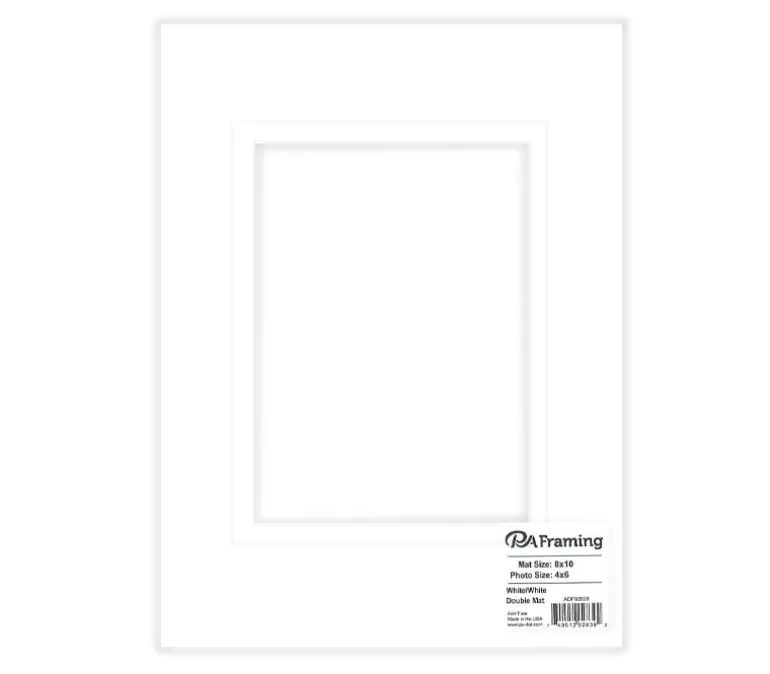 PA Framing Mat Board – Double 8-inch x 10-inch/4-inch x 6-inch – White Core White/White