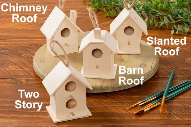 Paintable Unfinished Wooden Birdhouse with Slanted Roof