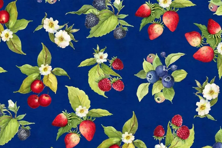 Patchwork Picnic Cherries Allover on Blue
