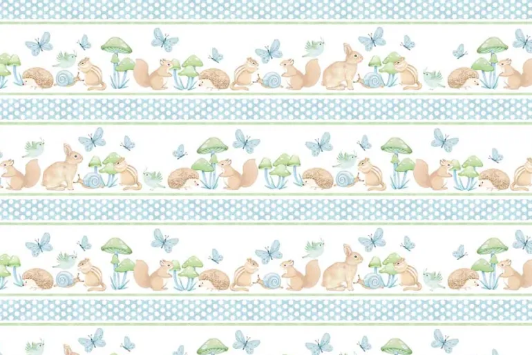 Peas in a Pod Flannel Bunny and Friends Novetly Stripe in Blue