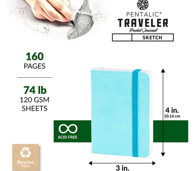 Pentalic Traveler’s Sketch Book – 3-inch x 4-inch (view colors)