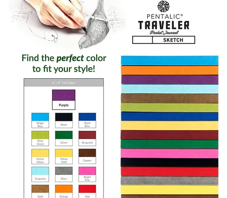 Pentalic Traveler’s Sketch Book – 6-inch x 8-inch (view colors)