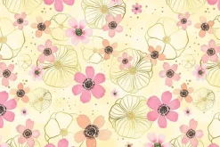 Peony Blossoms Flowers and Gold Outlines on White