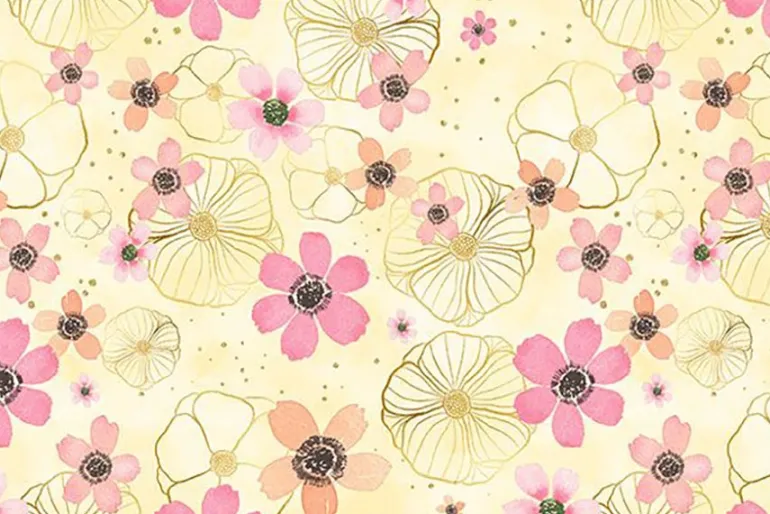 Peony Blossoms Glitter Dot on Yellow