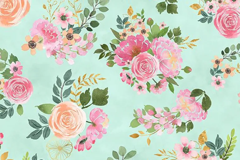 Peony Blossoms Packed Florals on White