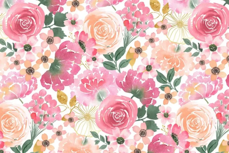 Peony Blossoms Packed Florals on White