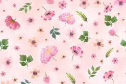Peony Blossoms Tossed Leaves in Tonal Pink