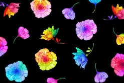 Petal Power Multicolor Flowers Tossed on Black