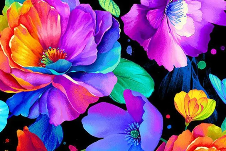 Petal Power Vivid Large Florals on Black