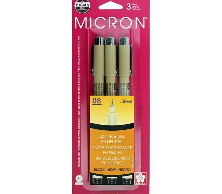 Pigma Micron Black Pen Set – 08 – 3 Piece