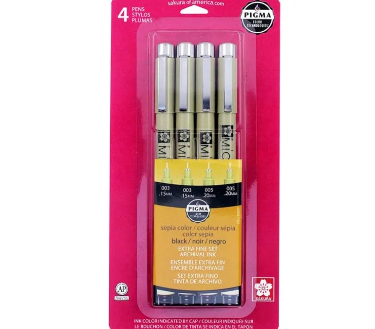 Pigma Micron Black/Sepia Pen Set – 003/005 – 4 Piece
