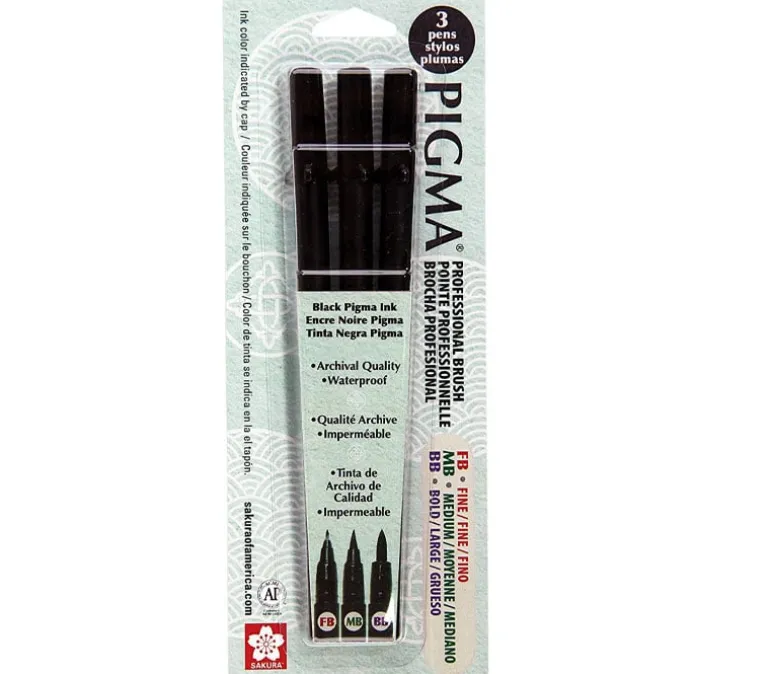 Pigma Professional Black Pen Set – Brush – 3 Piece