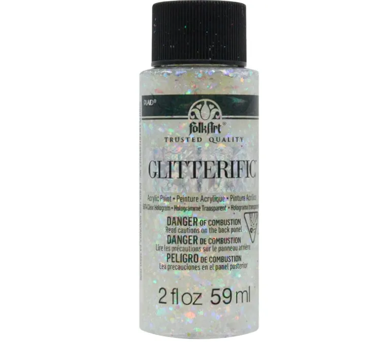 Plaid Folkart Glitterific Paint – 2-ounce – Clear Hologram