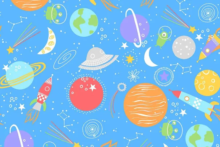 Playtime Flannel Outer Space on Blue