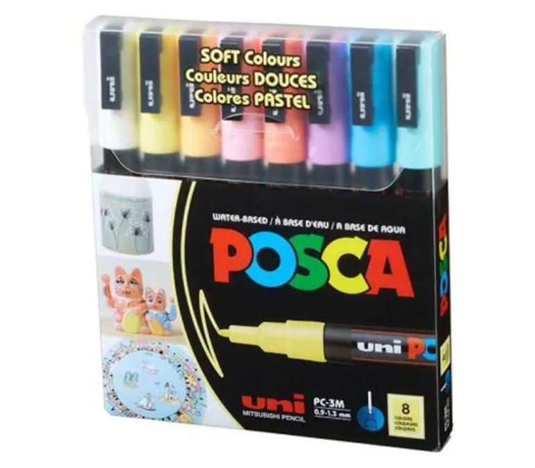 Posca Paint Marker Set – PC-3M Fine Tip – Soft Colors – 8 Piece