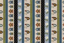 Prairie Chicks Hen and Birdhouse Stripe Blue/Multi