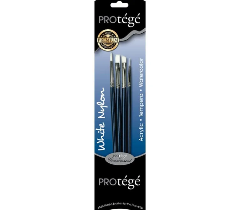 Protege Brush Set – White Nylon – Short Handle – 4 Piece