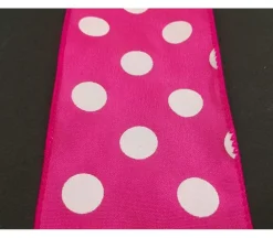 Ribbon – Hot Pink White Satin Polka Dots Wired Edge 2.5-inch