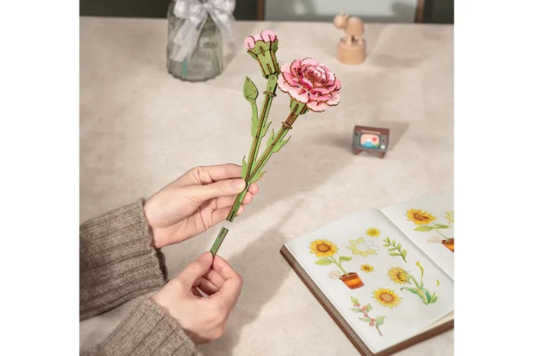 Robotime Rowood Wooden Bloom Craft – Pink Carnation