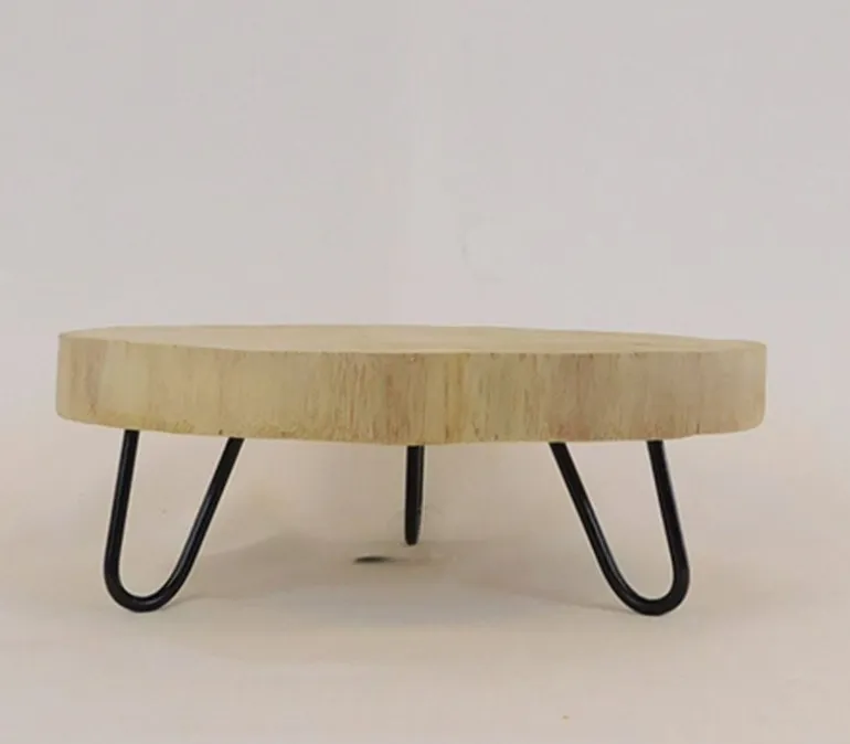 Round Wood Disc with 3 Black Hairpin Legs
