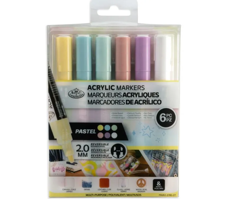 Royal 2mm Reversible Tip Acrylic Marker Set – 6 Piece – Pastel
