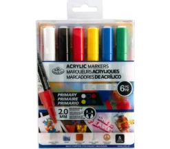 Royal Reversible Tip Acrylic Marker – 6 Piece – Primary