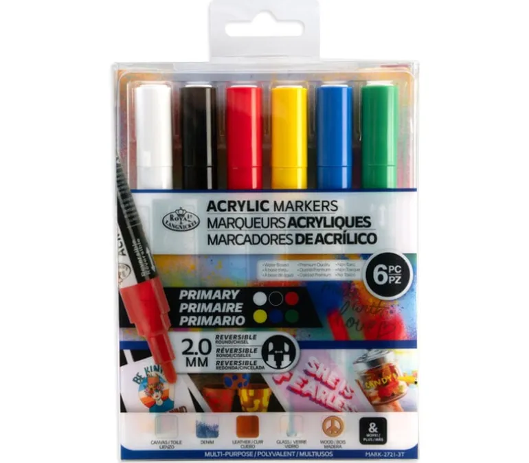Royal Reversible Tip Acrylic Marker – 6 Piece – Primary