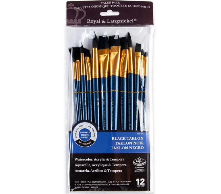 Royal Zip N’ Close Brush Sets – Black Taklon – 12 Piece