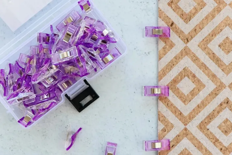 Sallie Tomato Purple Sewing Clips 50 count pack with storage