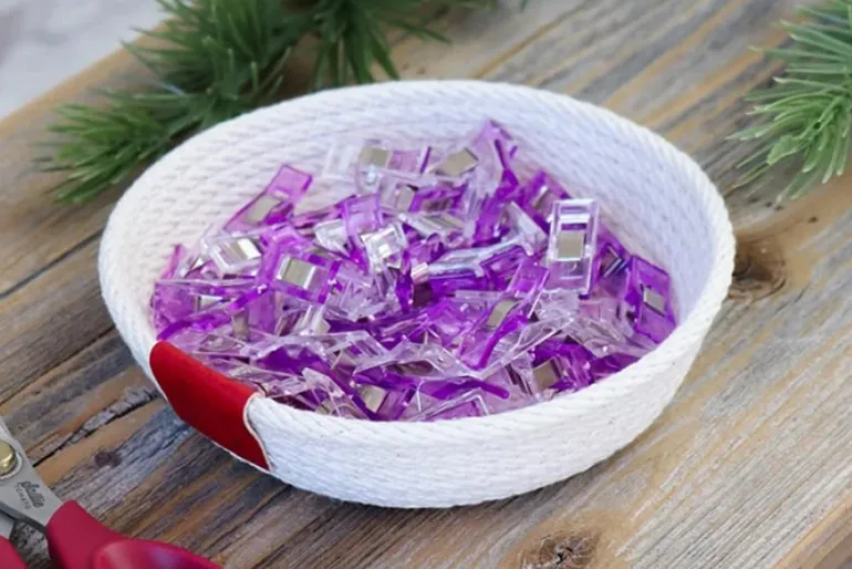 Sallie Tomato Purple Sewing Clips 50 count pack with storage