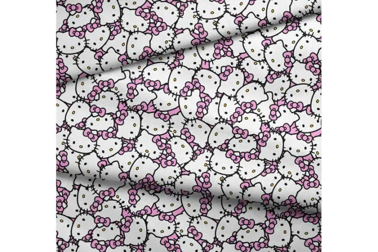 Sanrio Hello Kitty Garden Doodles on Pink Fabric