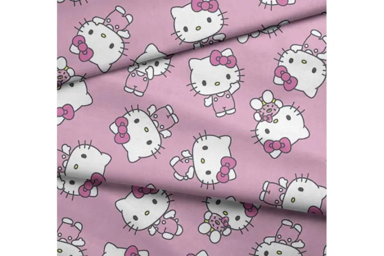 Sanrio Hello Kitty Garden Doodles on Pink Fabric