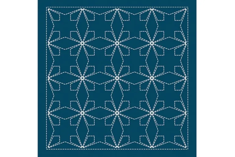 Sashiko Sampler Traditional Design Sakura Hana on Navy