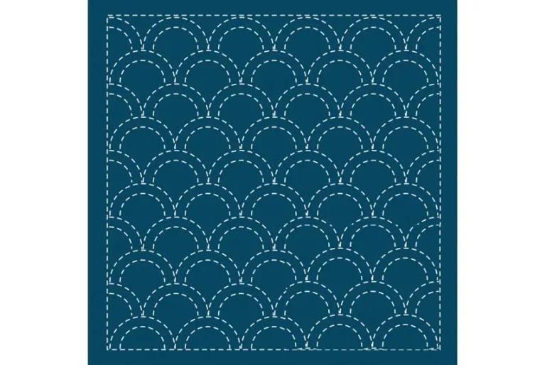 Sashiko Sampler Traditional Design Sakura Hana on Navy