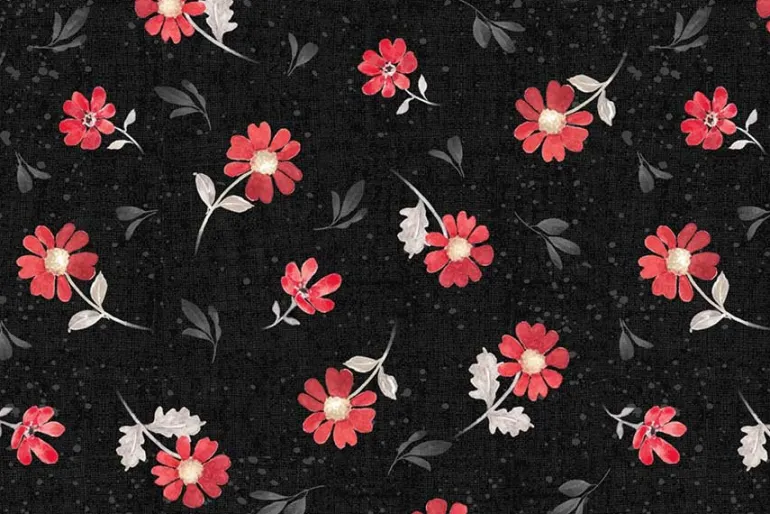 Scarlet Dreams Floral Medium Floral Toss on Black
