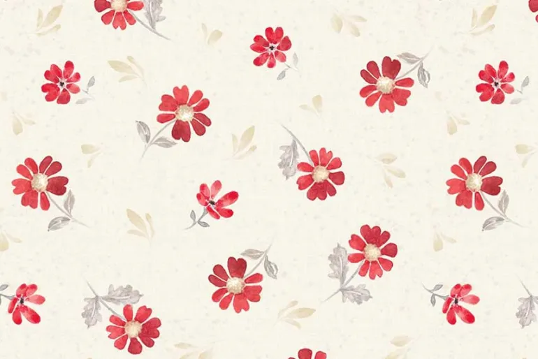 Scarlet Dreams Floral Packed Floral in Red, Gray and White